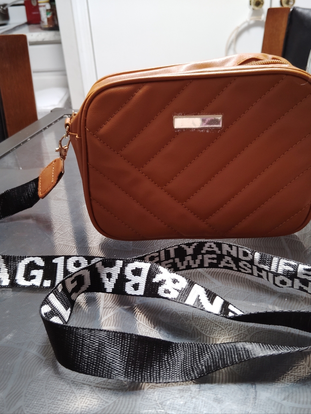 Quilted Burgundy Crossbody Bag with Branded Strap - Picture 5 of 6